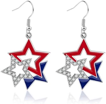July 4th Independence Day Earrings American Flag Five-pointed Sta...