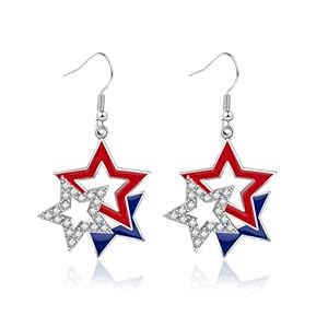 July 4th Independence Day Earrings American Flag Five-pointed Star Earrings Dangle Earrings for Women Independence Day Gifts