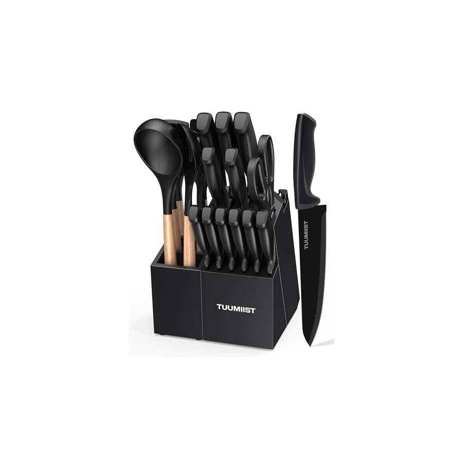 Knife-Set-TUUMIIST-20PCS-Kitchen-Knife-Sets-with-Block-and-Sharpener-Kitchen-Utensils-Set-Removable-Utensil-Holder-Black-Precision-Cutting-Effortless-Sharpening-Convenient-Organization Knife Set, TUUMIIST 20PCS Kitchen Knife Sets with Block and Sharpener, Kitchen Utensils Set, Removable Utensil Holder (Black)-Precision Cutting, Effortless Sharpening, Convenient Organization