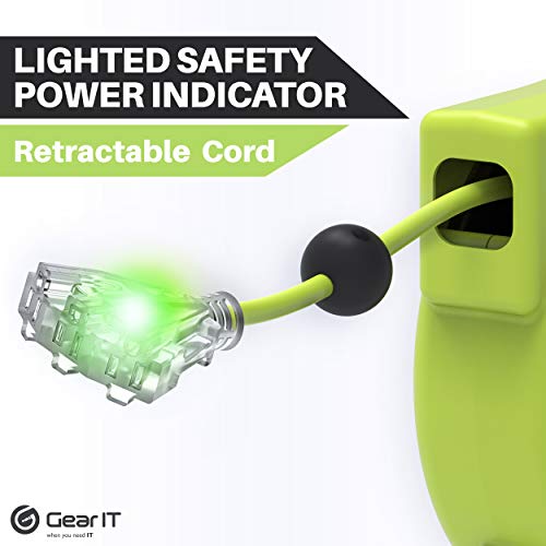 Gearit Retractable Extension Cord Reel (40Ft) 12/3 Awg Gauge Sjtw,3 Outlets, Led Power Indicator, 14-Amps Circuit Breaker, 180 Degrees, Ul Listed For Garage Ceiling Mount Workshop, Power Tool 40 Feet #TOP4