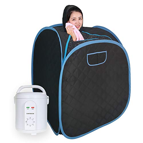 Smartmak Portable Sauna Kit, one Person Full Body at Home Spa Hat Tent, Include 1.8L Steamer with Herbal Box for Detox & Weight Loss US Plug- Black