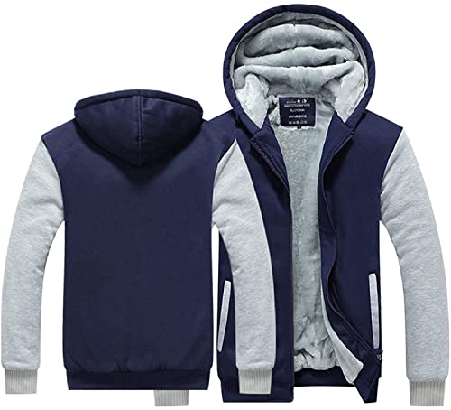 Mens Super Soft Jackets Casual Hooded Coat Fleece Fodrade Rinnande Jackor Casual Zip-Up Hoodie För Sportjaktklättring (Color : Blue, Size : 4XL)