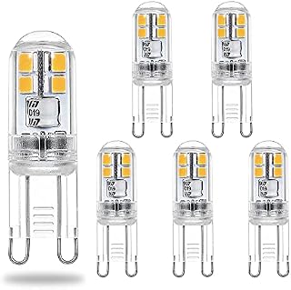 CQTLED G9 LED Bulbs Warm White 3000K,2W Equivalent to 20W Halogen Bulbs,200 Lumens,No Flicker,Non-Dimmable,Energy Saving Light Bulbs,G9 LED Lamp for Ceiling Lights,6 Pack