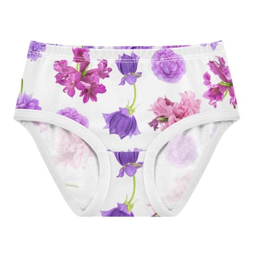 Personalized Toddler Underwear Floral 2t Cotton Little Girl Panties Purple Pink Flowers White Briefs Undies Kids