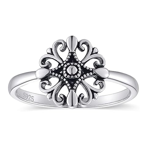 AVECON Womens Flower Fleur De Lis Rings Simple Rings 925 Sterling Silver Rings Womens Stacking Rings Vintage Statement Engagement Promise Rings Size 8 Cover