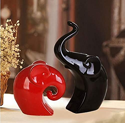 Gwill 2 pezzi carino nero rosso amore elefante ceramica artigianato forniture animali statua sculture ornamenti moda casa soggiorno arredamento regali di nozze artigianato
