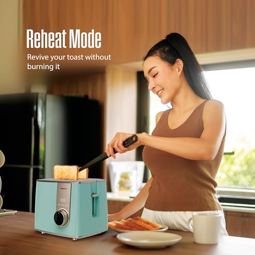 Image of Havells Craft Pop Up Toaster | Touch Control Operation | 8 level Custom Browning Level| Live Cooking Timer | Defrost Mode | Reheat Mode | Intelligent Energy Saving Operation (Blue & Gold)