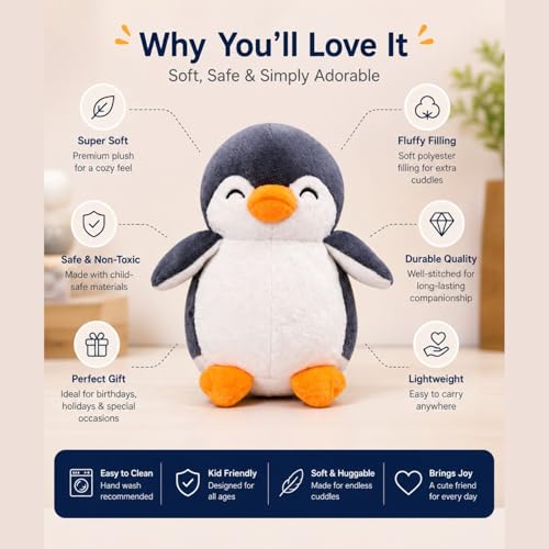 Image of Grey Penguin 18cm | Ultra Soft Plush Stuffed Toy | Cute Hugging Pillow | Gift for Kids Boys Girls