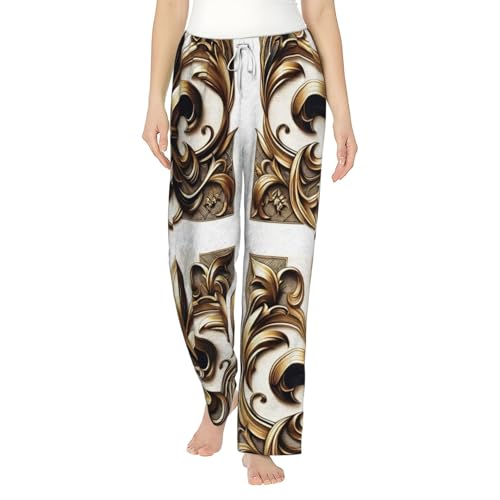 Pantalon de pyjama en polaire femme chaud fluide hiver nuit fleur de lis