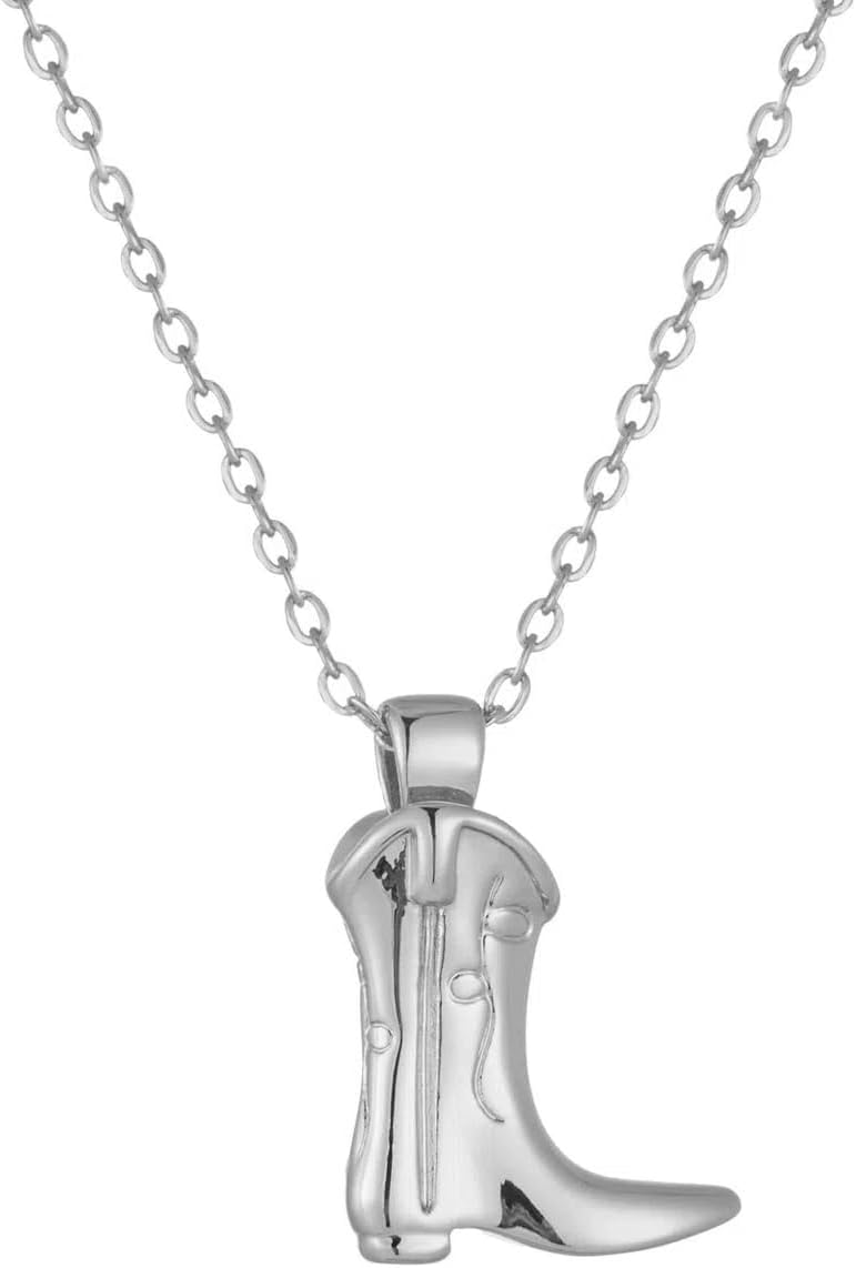 Silver Cowboy Necklace, Sterling Silver Boot Necklaces, Dainty Texas Jewelry, Trendy Western Cowgirl Necklace for Women, Cute Rodeo Accessories, Minimalist Vaquero Country Concert Outfit for Ladies, Cool Gifts for Women in Their 20s