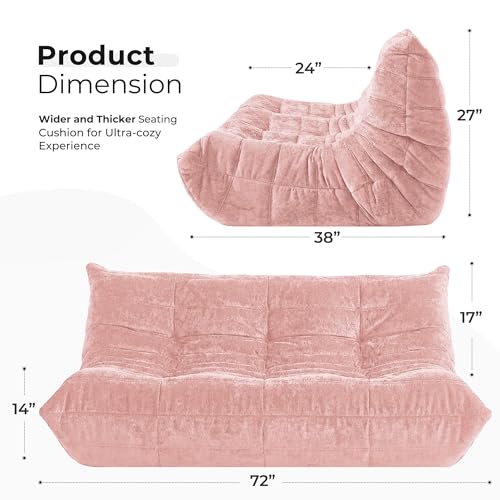 Image of HABUTWAY Giant Bean Bag Chairs Lazy Sofa for Adults,3 Seater,Pink | 3 Seater Fireside Chair, Memory Foam Lazy Large Floor Bean Bag Sofa for Living Room, Bedroom, Dorm, Office