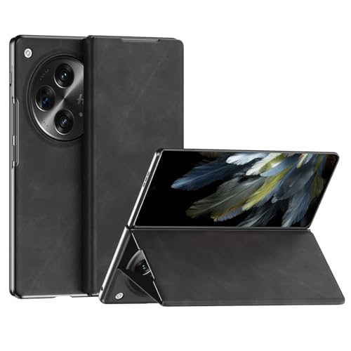 Étui en daim OnePlus Open coque premium noire chic avec béquille