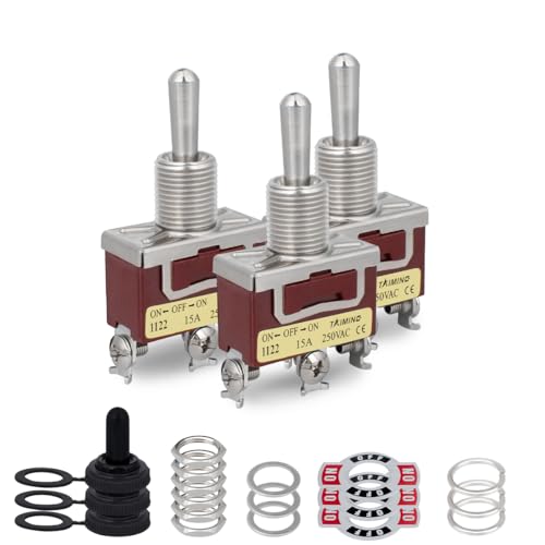 Innfeeltech 3 interrupteurs à bascule, 20A 125V, 1122 SPDT, 3 bornes, on/off/on, interrupteur à bascule haute performance en métal 3 positions avec 3 bouchons étanches