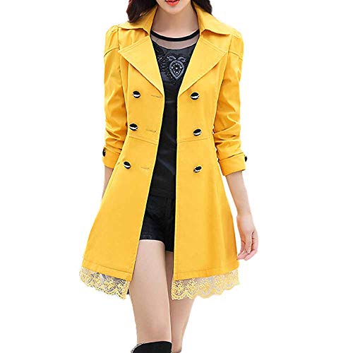 WOCACHI Womens Trench Coat Wool Blend Coats Bowknot Sashes Jacket Solid Outwear Winter Outerwear Warm Parka Cotton Padded Jackets Big Promotion (Yellow, Medium)
