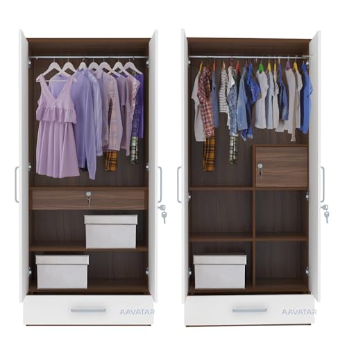 Image of AAVATAR 04 Door Engineered Wood Cupboard - Multi-Shelf Storage Cabinet for Bedroom & Living Room - Durable & Stylish Wardrobe Organizer Without Mirror (Colour - White & Wood, Size 78 X 72 X 19 Inch)