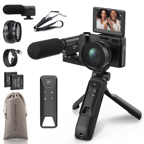 CeezeCam 4K Vlogging Camera with Creator Kits 5K Digital Camera for Photography 64MP Video Camera with Flip Screen, Microphone, Powerbank Tripod, Wide-Angle & Macro Lens, Remote Control, Batteries