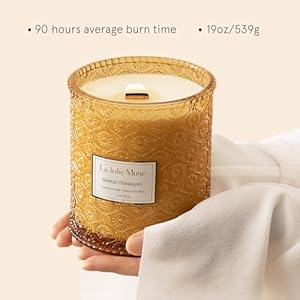LA JOLIE MUSE Sandalwood Candle Wood Wicked Large Candle for Home Scented Scented Candle Gifts for MenWomen Long Burning Glass Jar Candle Santal Himalayen 19oz