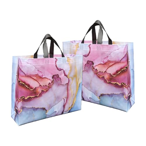 Image of Lavya Large Size Return Gift Bags | Reusable Non-Woven Laminated Matt Finish Carry Bags for Festivals, Rakhi, Birthday, Diwali & Corporate Gifting (Marble Texture, L-15x12.5x4, Pack of 10)