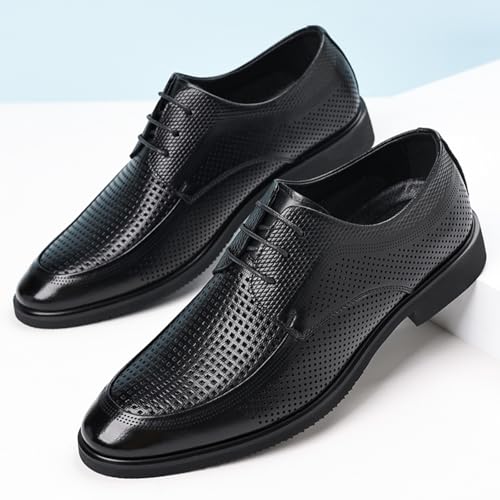 Men's Classic Hollow Breathable Leather Dress Lace-up Oxford Shoes Retro Pointed Toe Low Top Business Office Formal Derby Shoes3