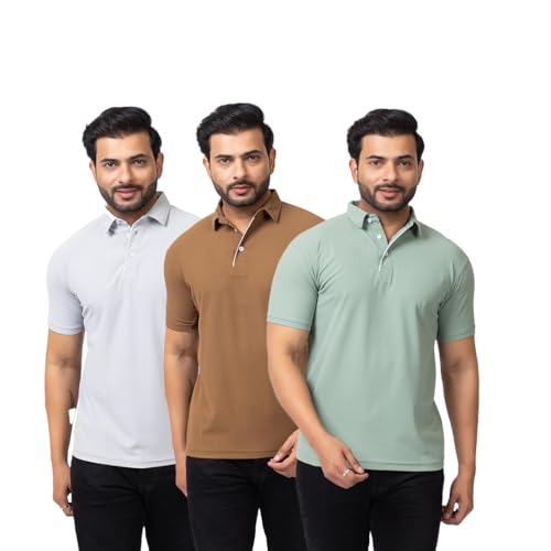 Image of HANABY Summer Wear Casual Wear Solid Polycotton Polo T-Shirt | Collar T-Shirt | Half Sleeves for Men (Pack of 3) (H-1336-Pack of 3)