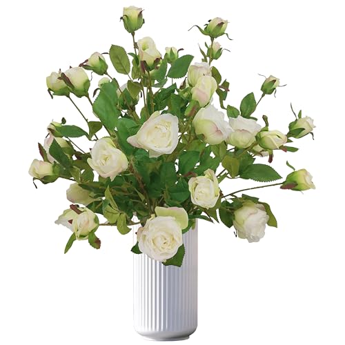 ATFL 6 Pcs Ivory Rose Artificial Flowers Real Look, 25.6'' Fake Faux Silk Roses with Long Stems for Tall Vase,Ivory Flower Bouquet for Home Decor,Flores Irosas Artificiales para Decoracion