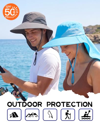 Image of Home Prefer Outdoor UPF50+ Sun Hat Wide Brim Mesh Fishing Hat with Neck Flap