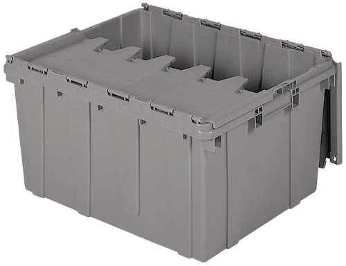 Akro-Mils 39175 Industrial Plastic Storage Tote with Hinged Attached Lid, (21.5-Inch L by 15-Inch W by 17-Inch H), Gray, (4-Pack)
