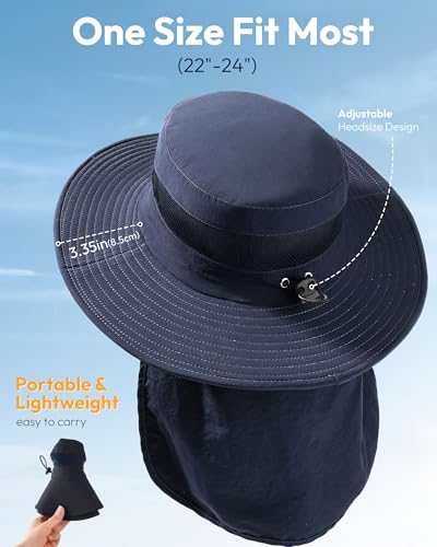 Image of Sun Hats for Men Wide Brim Bucket Hat with Neck Flap for Fishing & Hiking Mens Sun Hat for UV Protection