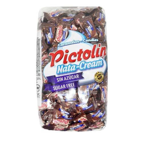 Deliex - Caramelos Pictolín con chocolate Nata y Sin Azúcar - Bolsa de 800 gr - Sin Gluten (Chocolate y Nata)