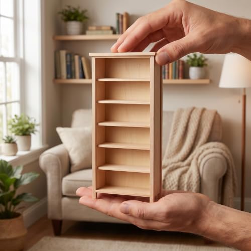 Montaje de bricolaje creativo con mini estantería de madera Angoily escala 1:12 4