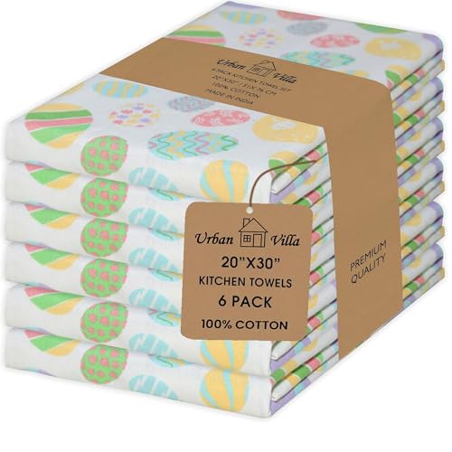 Urban Villa Kitchen Towels Set of 6 Dish Towels for Kitchen 100% Cotton Easter Print Kitchen Towels Mitered Corners Oversized 20X30 Inches Kitchen Towels Highly Absorbent Kitchen Hand Tea Towels