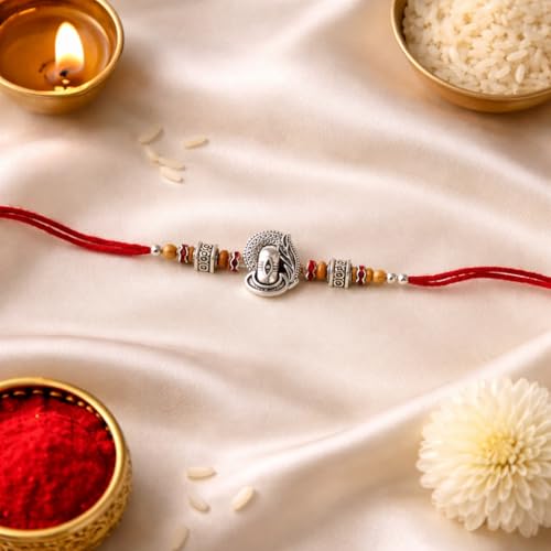 Image of I Jewels Thread Rakhi With Roli Chawal & Rakshabandhan Card for Brother /Bhai /Men /Bro
