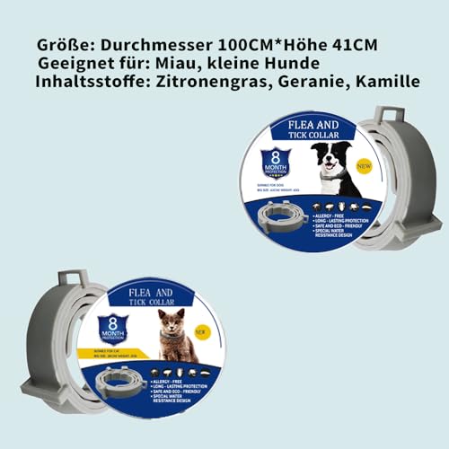 Zeckenhalsband für Hunde und Katzen Flohhalsband Antibellhalsband Katze – 100% Naturlatex – Wasserdicht & Verstellbar – Bis zu 8 Monate Schutz – Mückenabwehr & Flohschutz(Grau, 63,5 cm)