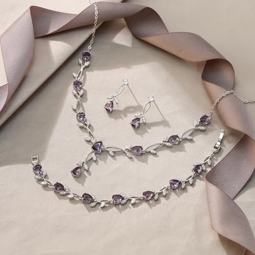 Image of EVER FAITH Cubic Zirconia Pearl Leaf Bridal Jewelry Set for Bride Women