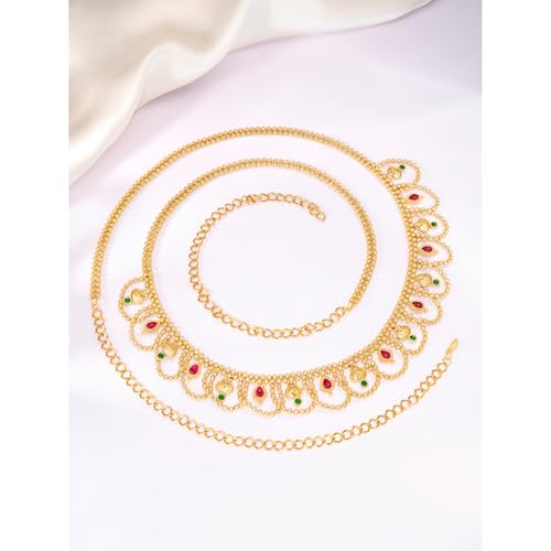 Image of Peora Gold Plated Bridal Jewellery Set with Kamarband Gift for Women Indian Traditional Ethnic Wedding