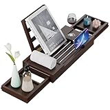 Yirilan Badewannentablett aus Bambus, erweiterbar, für 1 oder 2 Personen, aus Holz, luxuriöses badewannenablage, ausziehbar Badewannenbrett,Skalierbarer Braun