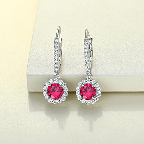 Yl Women's Dangle Drop Earrings Sterling Silver Round Halo Solitaire Leverback Earrings Created Ruby Jewelry Gifts #TOP3