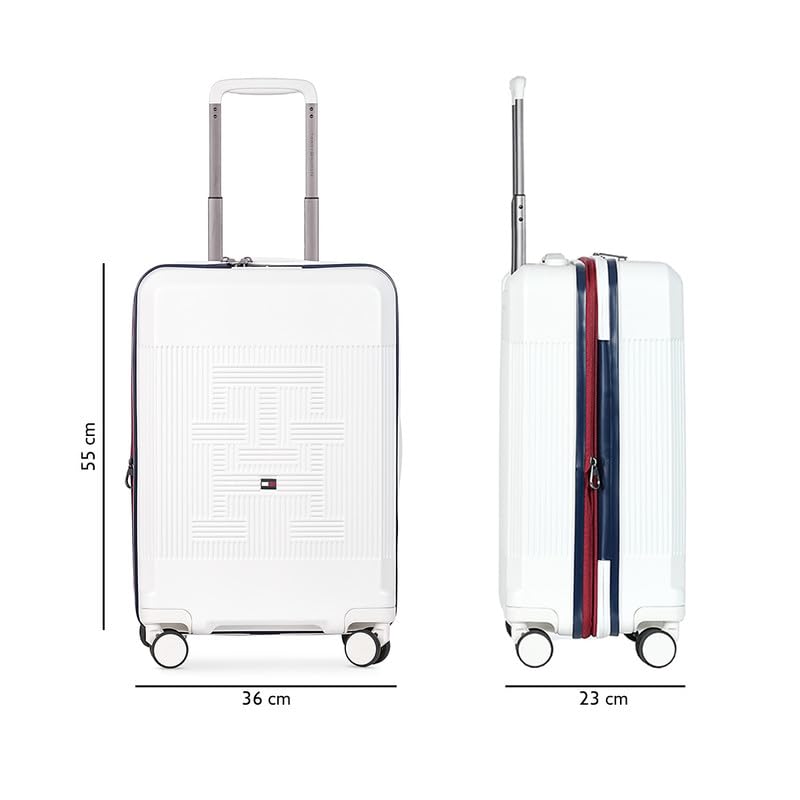 Image of Tommy Hilfiger Cabin Luggage Patrick - Off White | Carry-On Trolley Bag with TSA Lock | 360 Spinner Wheels | Telescopic Handle | Hardshell Polycarbonate Suitcase |Water Resistance | 44L Capacity