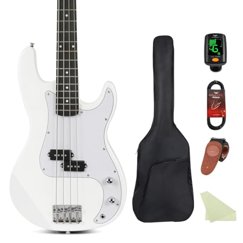 Bullfighter Electric Bass Set with Accessory Set, 4 String Bass Electric Bass Beginner Introduction to Performance Rock Musical Instrument Bass (FD-white)