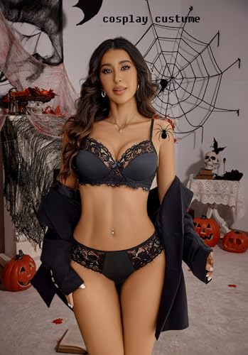 Avidlove Lingerie Sets for Women Sexy Underwire Bra and Pany Set Floral Lace 2 Pieces Underwear Satin Lingerie Outfit2