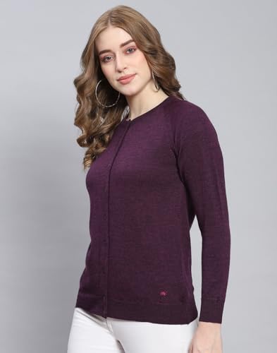 Image of Monte Carlo Women Regular Fit Full Sleeve Solid Round Neck Winter Cardigan (Pack of 1)