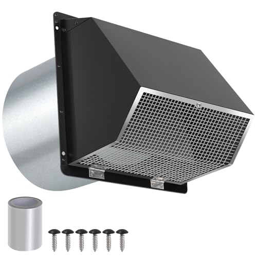 Image of 10 Inch Hooded Wall Vent with Screen and Damper,Outdoor Wall Exhaust Vent Cover Cap for Kitchen Range Hood HVAC Duct Dryer Ventilation&Outside Exterior Mount,Galvanized Steel,Black