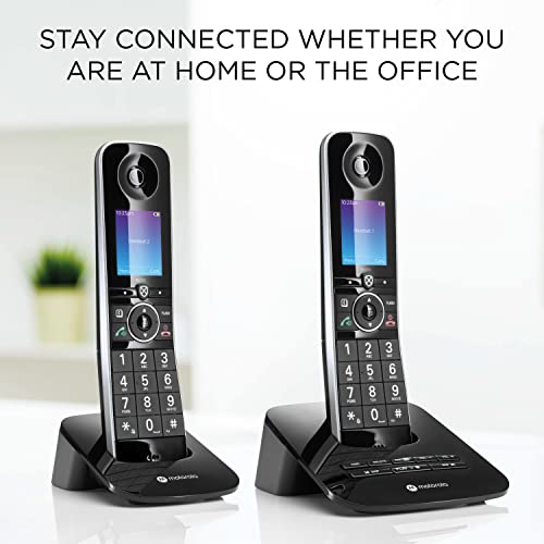 Image of Motorola Voice D8712 Wireless Phone System with 2 Digital Handsets + Bluetooth for Cellphone, Answering Machine, Call Pad - Black