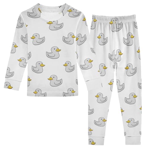 Pajama Sets Long Sleeve White Duck Cute Pattern Soft Comfy Sleepwear 2 Piece PJS 3-8T