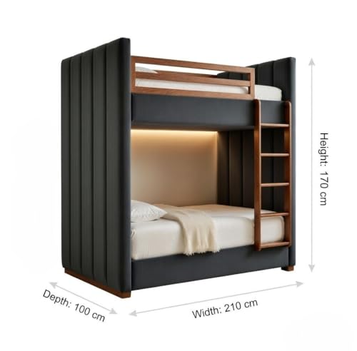 Image of STRATA FURNITURE Solid Wood Velvet Upholstered Bunk Bed with Ladder | Wooden Twin Over Double Bed for Bedroom Living Room and Home (Grey)