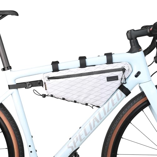 Rhinowalk Fahrrad-Dreieckstasche 2,9L – wasserdichte Rahmentasche mit YKK-Reißverschlüssen, Kabeldurchlass & Pumpenhalter – Für Trinksysteme geeignet – Weiß