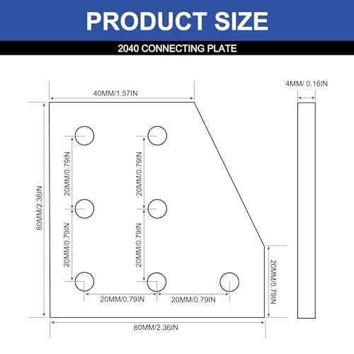 Image of 12pcs 2040 L Corner Bracket Joining Plate T Slotted Accessories 7-Hole 2040 Hardware Connector 2040 with T Nuts and Screws Silver