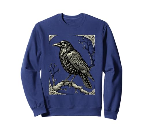Un corvo sorprendente attira l'attenzione, la sua elegante forma nera cin contrasto audace. Arroccato su un ramo contorto, trasuda intelligenza e dignità silenziosa, evocando il mistero e l'eleganza delle classiche illustrazioni naturali.
