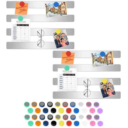 Image of Climberty 8 Pack Magnetic Board for Wall Stainless Message Magnetic Board Strip with 40 Pcs Color Magnets Self Adhesive Backing Bulletin Bar Boards for Office, Home, Photo Wall, Documents and Fridge