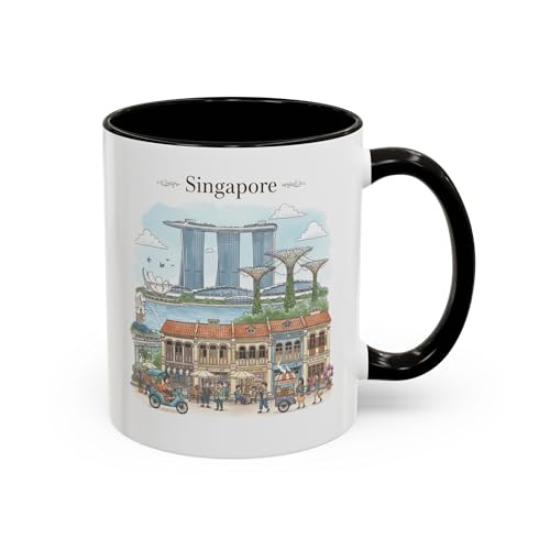 Mug colorido paisaje de Singapur para amantes del café y el té miniatura 1